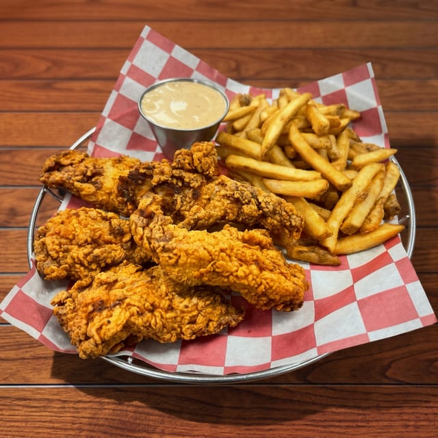 Chicken Tenders w/Fries & No1 Sauce.